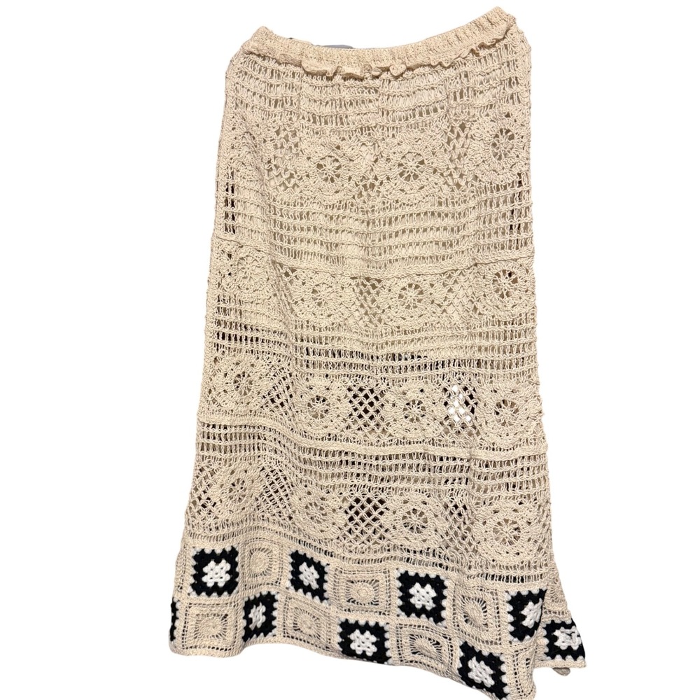 POL Crochet Maxi Skirt Women One Size Cream NWOT Granny Square Boho Knit